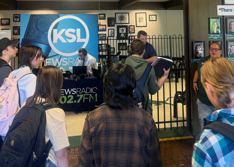 KSL Radio Hosts with students