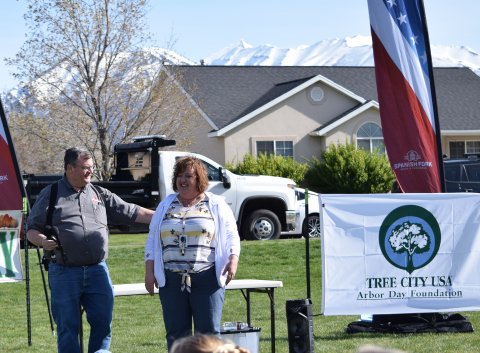 Arbor Day in Spanish Fork CIty with Canyon Principal Julie Peery