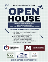 Nebo Adult Education Open House Flyer.